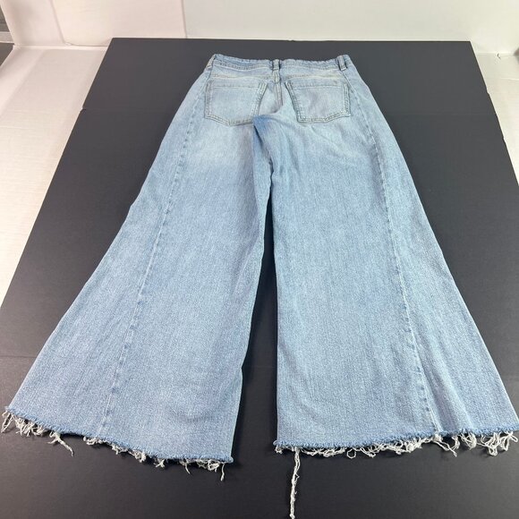 Pilcro Jean Women 27x27* Adi Mid Rise Flare Crop Light Blue Raw Hem Denim Tag 24 - Picture 10 of 16